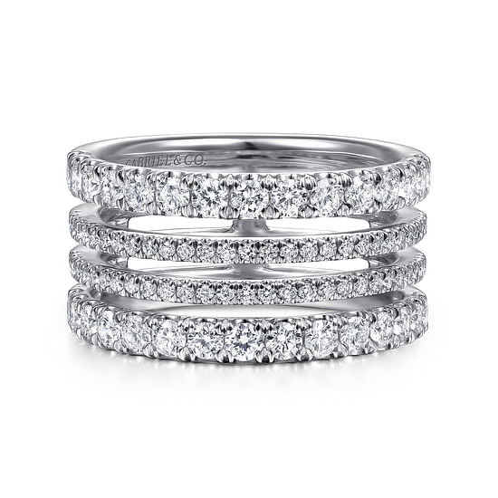 Gabriel - 14K White Gold Four Row Diamond Ring