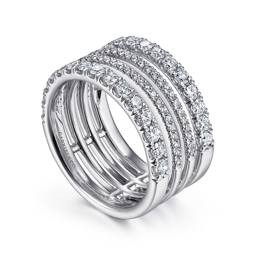 14K White Gold Four Row Diamond Ring