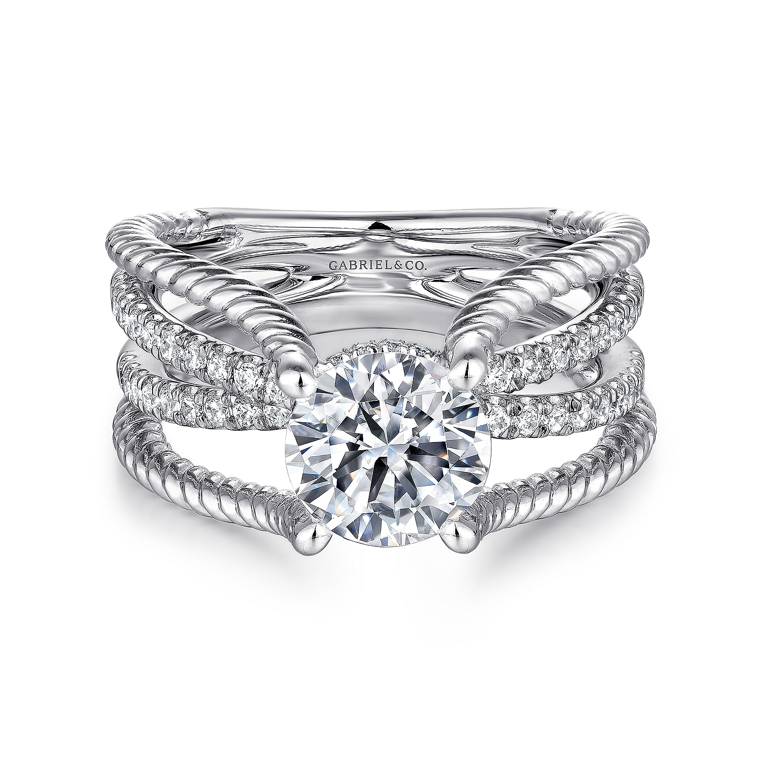 14K White Gold Free Form Round Diamond Engagement Ring