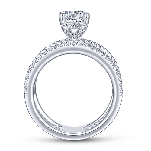 14K White Gold Free Form Round Diamond Engagement Ring