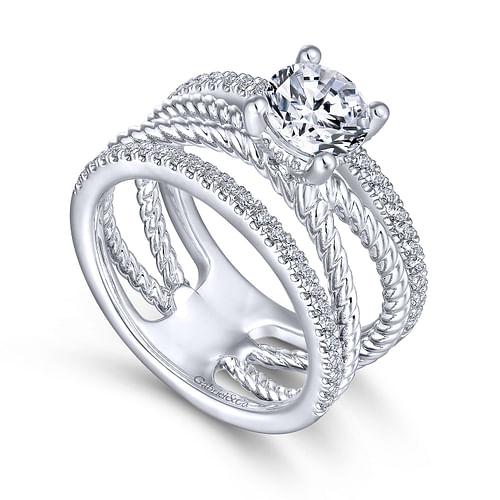 14K White Gold Free Form Round Diamond Engagement Ring