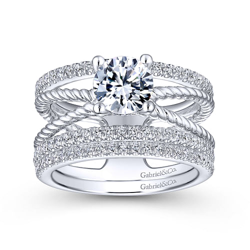 14K White Gold Free Form Round Diamond Engagement Ring