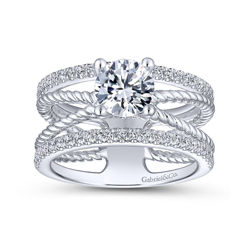 14K White Gold Free Form Round Diamond Engagement Ring