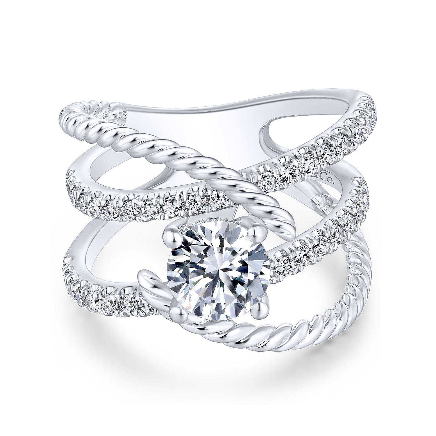 Gabriel - 14K White Gold Free Form Round Diamond Engagement Ring
