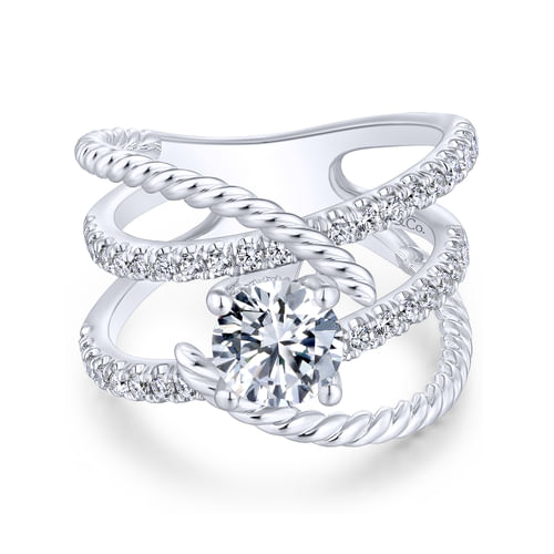 14K White Gold Free Form Round Diamond Engagement Ring