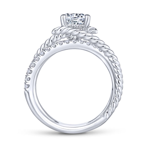 14K White Gold Free Form Round Diamond Engagement Ring