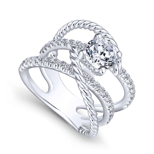 14K White Gold Free Form Round Diamond Engagement Ring
