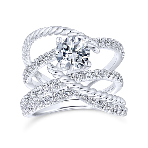 14K White Gold Free Form Round Diamond Engagement Ring