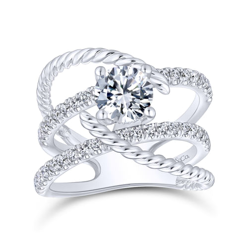 14K White Gold Free Form Round Diamond Engagement Ring