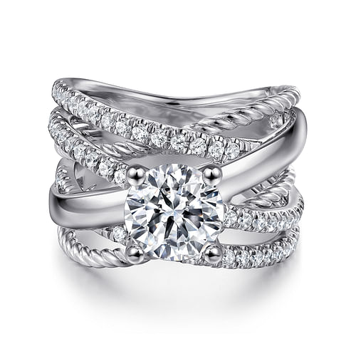 14K White Gold Free Form Round Diamond Engagement Ring