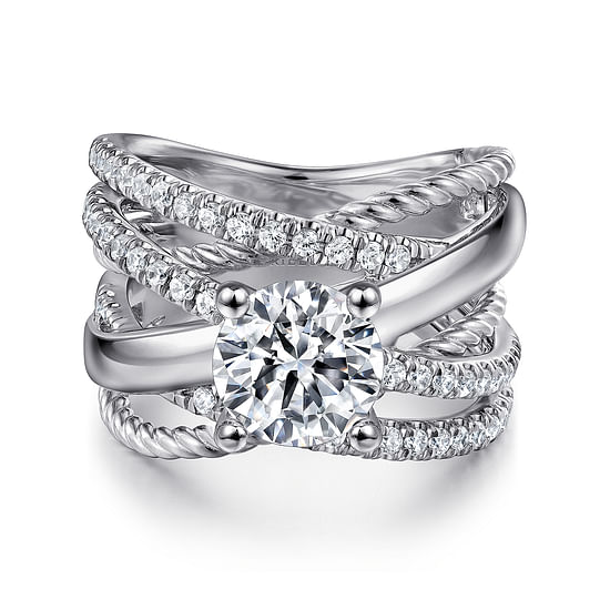 Gabriel - 14K White Gold Free Form Round Diamond Engagement Ring