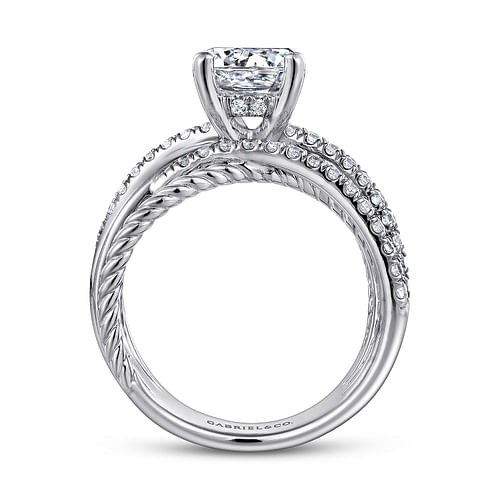 14K White Gold Free Form Round Diamond Engagement Ring