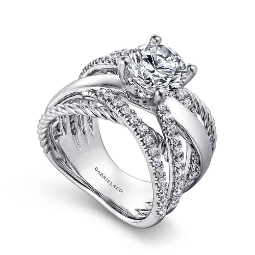 14K White Gold Free Form Round Diamond Engagement Ring