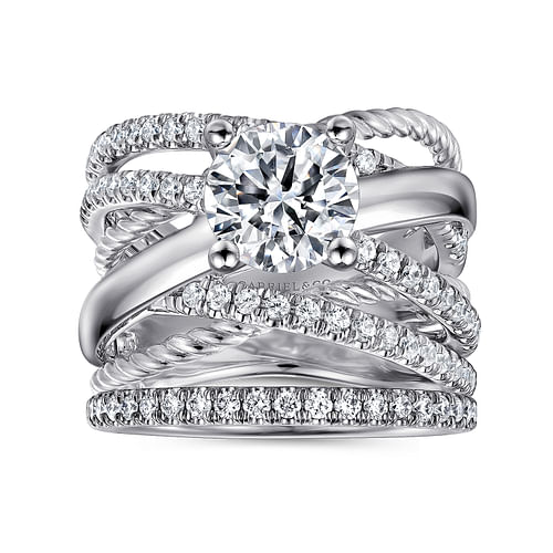 14K White Gold Free Form Round Diamond Engagement Ring