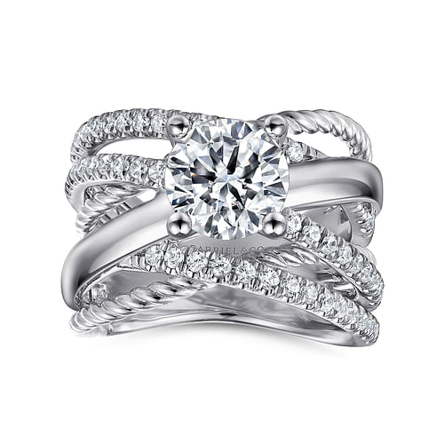 14K White Gold Free Form Round Diamond Engagement Ring