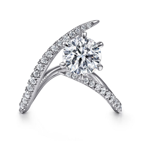 Gabriel - 14K White Gold Free Form Round Diamond Engagement Ring