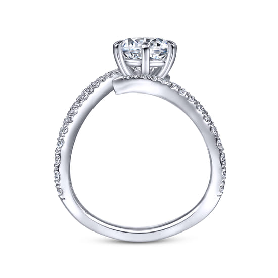 14K White Gold Free Form Round Diamond Engagement Ring angle 2