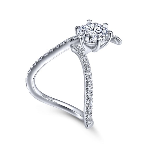 14K White Gold Free Form Round Diamond Engagement Ring
