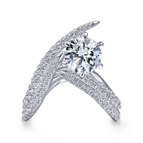 14K White Gold Free Form Round Diamond Engagement Ring