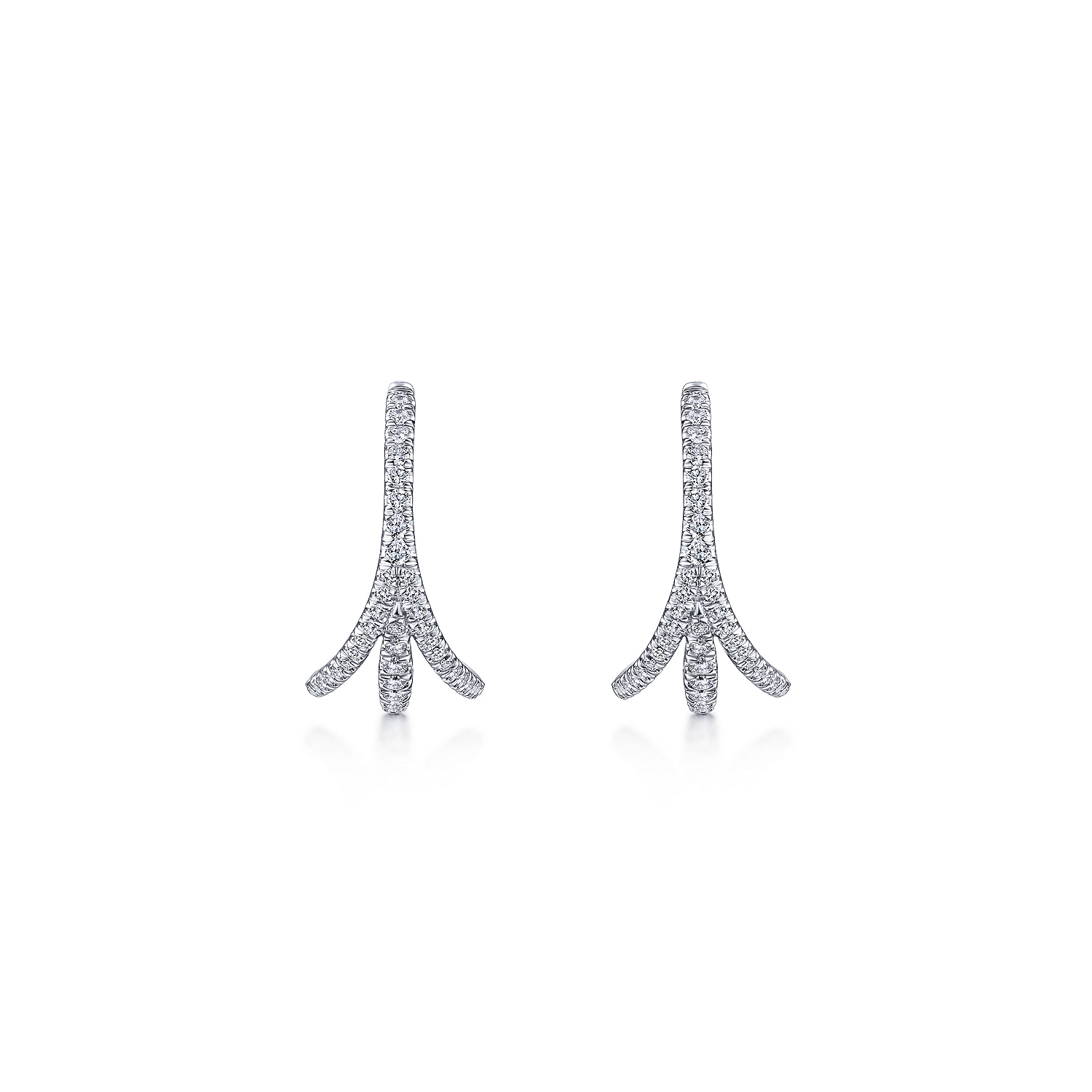 14K White Gold French Pavé  20mm Triple Split Diamond Hoop Earrings