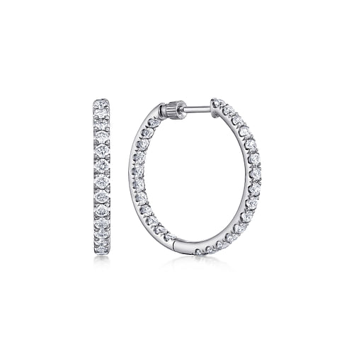 14K White Gold French Pavé 20mm Round Inside Out Diamond Hoop Earrings