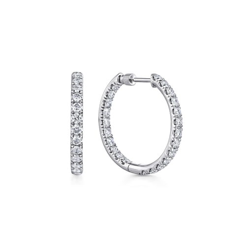 14K White Gold French Pavé 20mm Round Inside Out Diamond Hoop Earrings