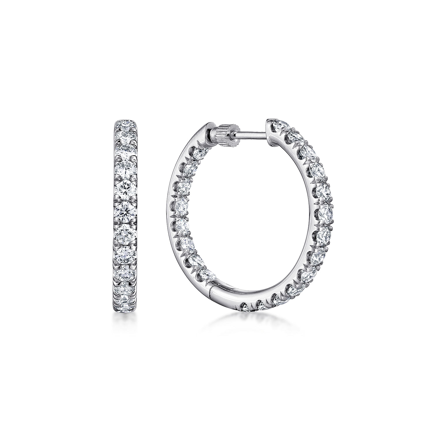 14K White Gold French Pavé 20mm Round Inside Out Diamond Hoop Earrings