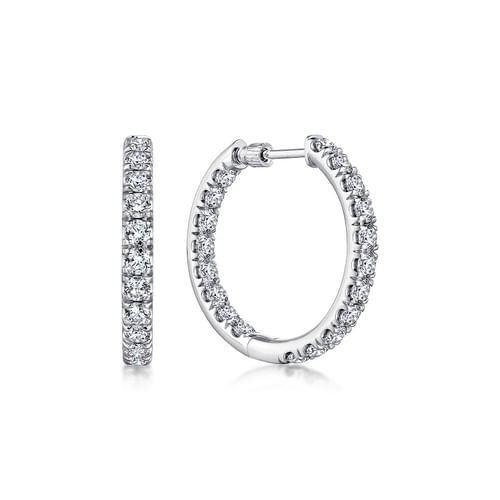 14K White Gold French Pavé 20mm Round Inside Out Diamond Hoop Earrings