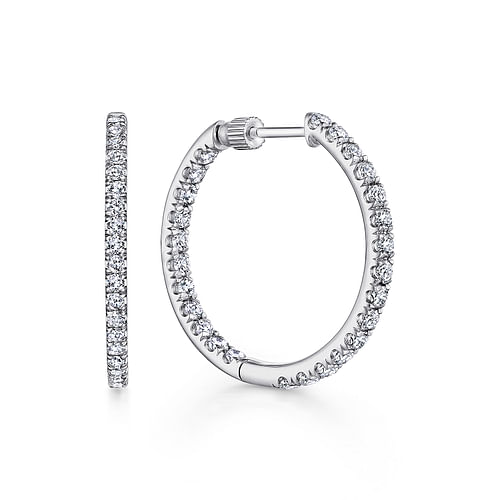 14K White Gold French Pavé 30mm Round Inside Out Diamond Hoop Earrings