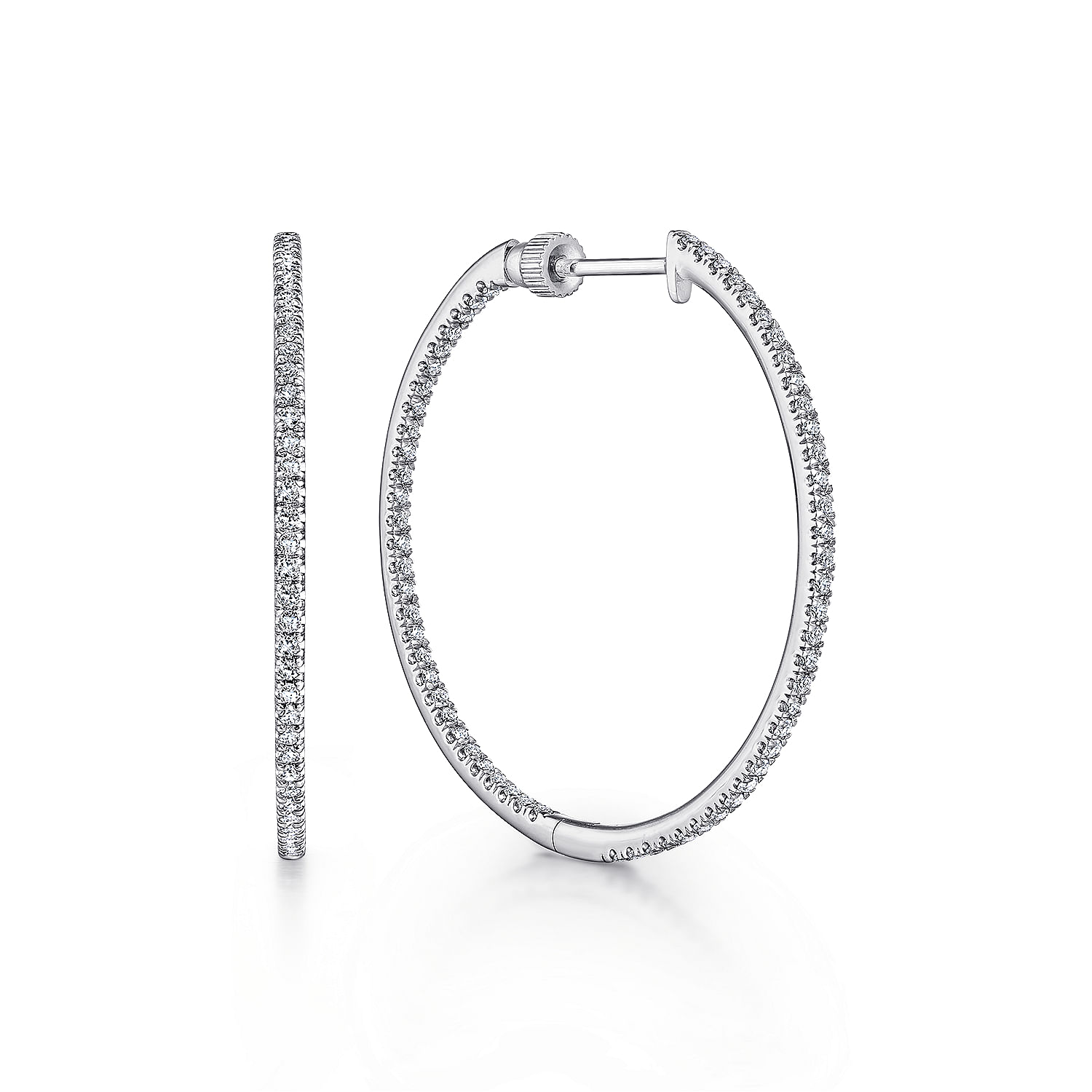 14K White Gold French Pavé 30mm Round Inside Out Diamond Hoop Earrings