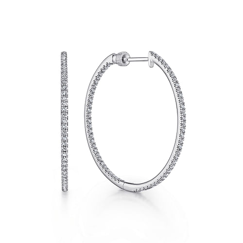 14K White Gold French Pavé 30mm Round Inside Out Diamond Hoop Earrings