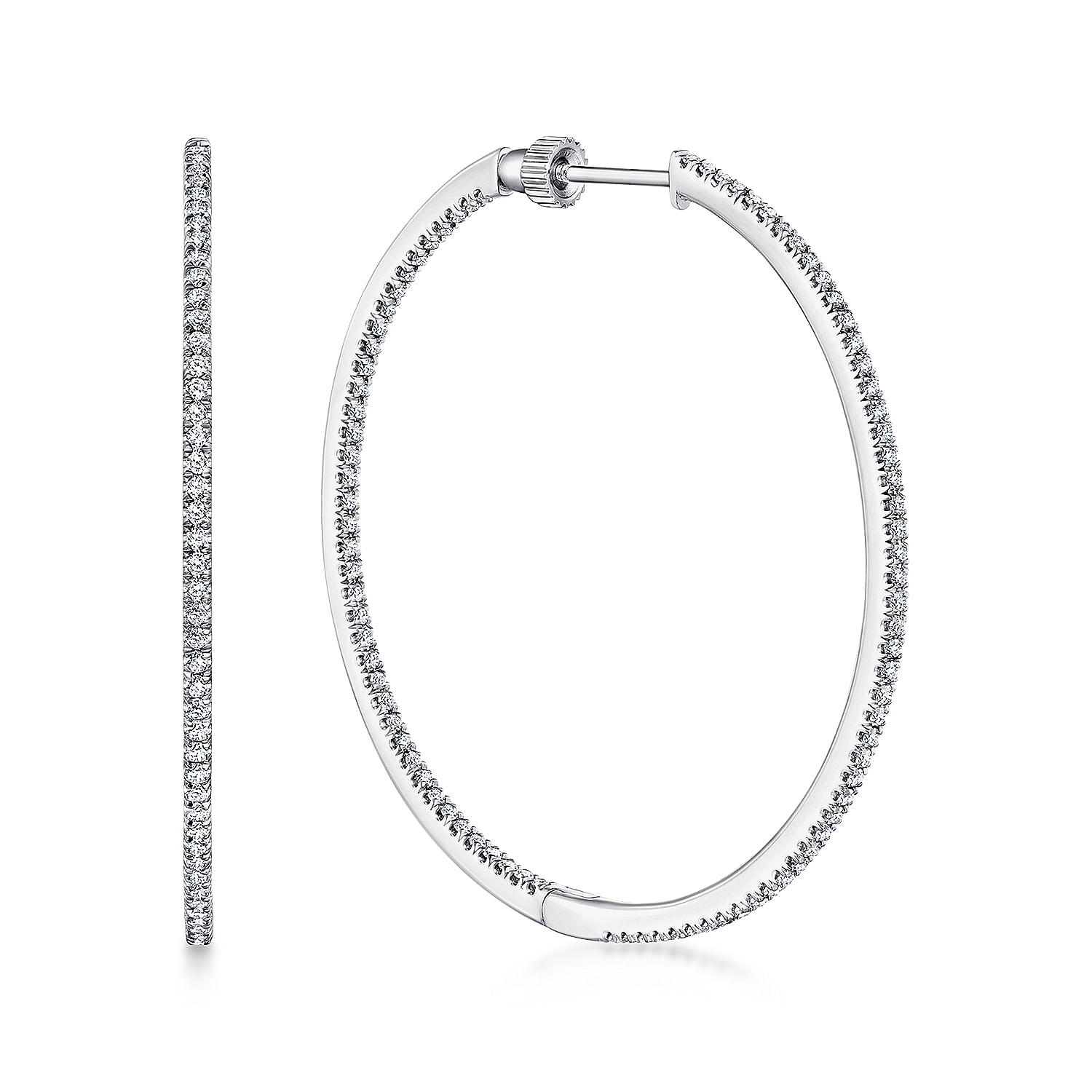 14K White Gold French Pavé 40mm Round Inside Out Diamond Hoop Earrings