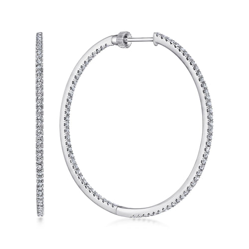14K White Gold French Pavé 40mm Round Inside Out Diamond Hoop Earrings