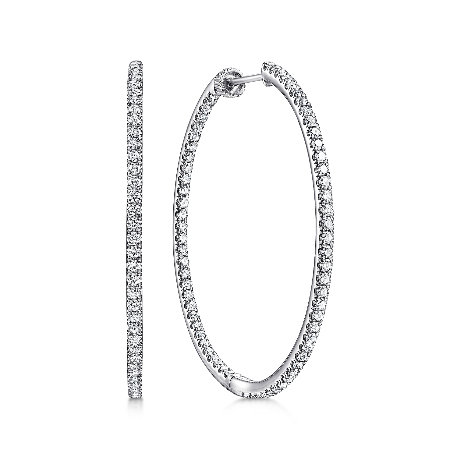 Gabriel - 14K White Gold French Pavé 40mm Round Inside Out Diamond Hoop Earrings
