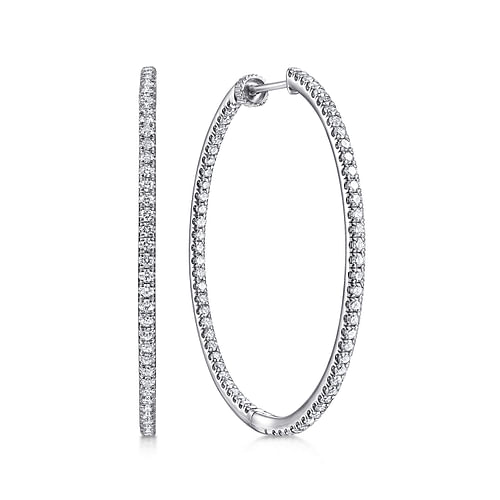 14K White Gold French Pavé 40mm Round Inside Out Diamond Hoop Earrings