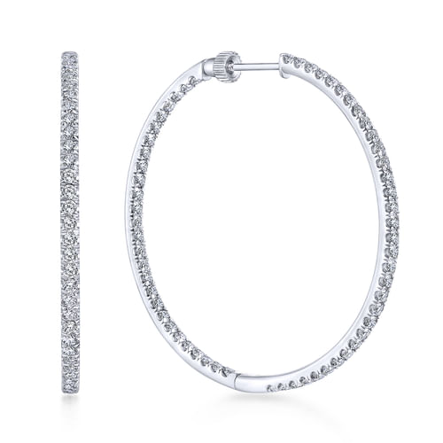14K White Gold French Pavé 40mm Round Inside Out Diamond Hoop Earrings