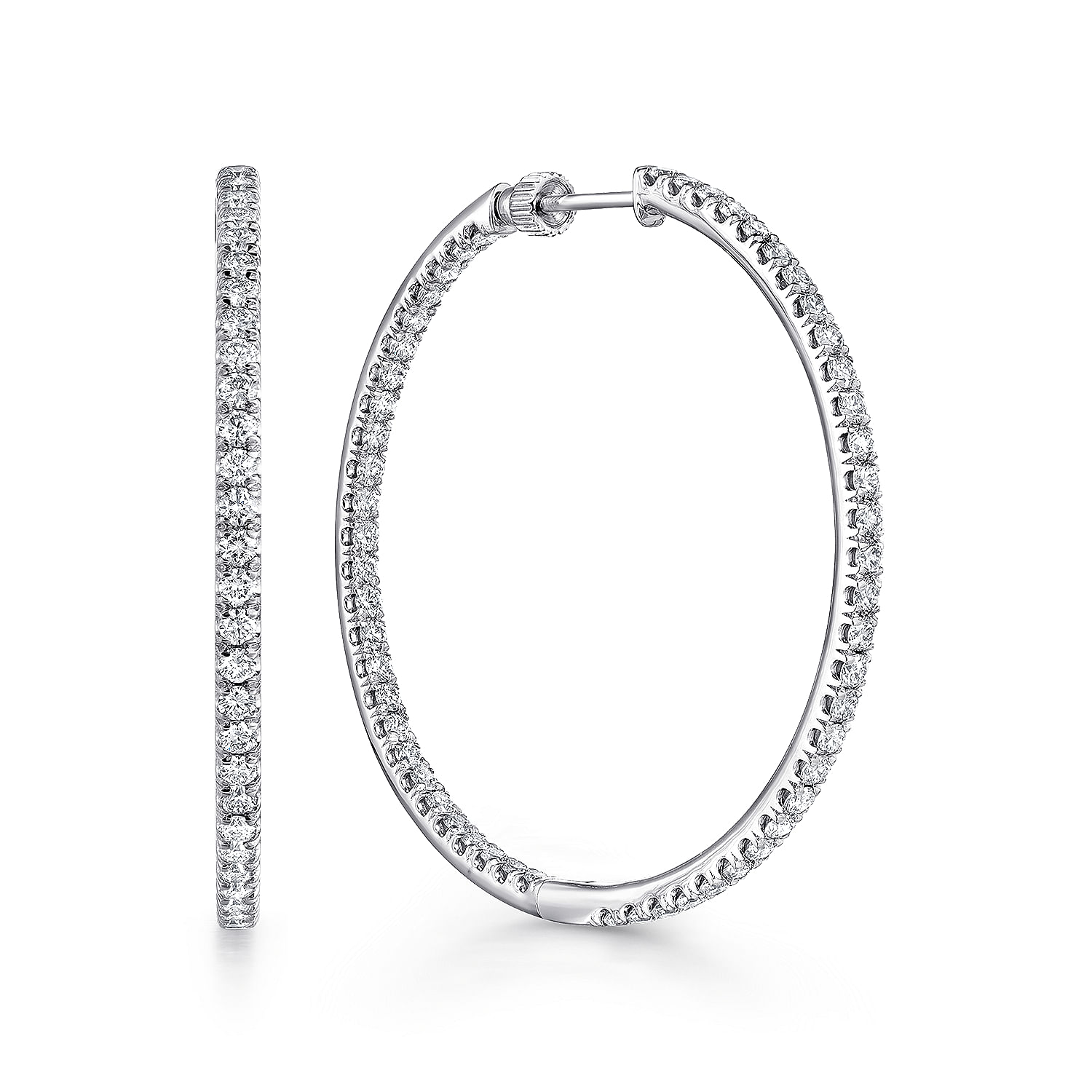 Gabriel - 14K White Gold French Pavé 40mm Round Inside Out Diamond Hoop Earrings