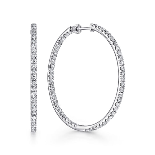 14K White Gold French Pavé 40mm Round Inside Out Diamond Hoop Earrings