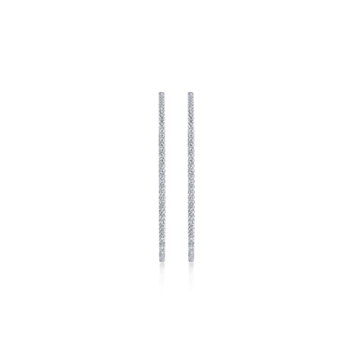 14K White Gold French Pavé 50mm Round Inside Out Diamond Hoop Earrings