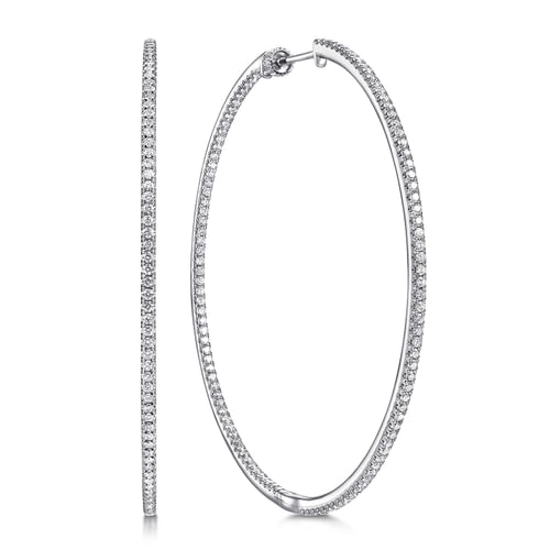 14K White Gold French Pavé 60mm Round Inside Out Diamond Hoop Earrings
