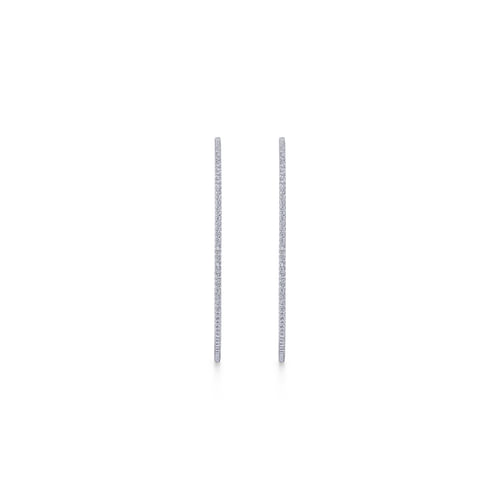 14K White Gold French Pavé 60mm Round Inside Out Diamond Hoop Earrings