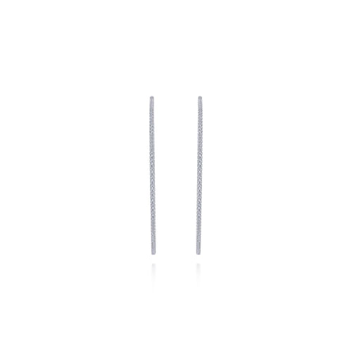 14K White Gold French Pavé 70mm Round Inside Out Diamond Hoop Earrings