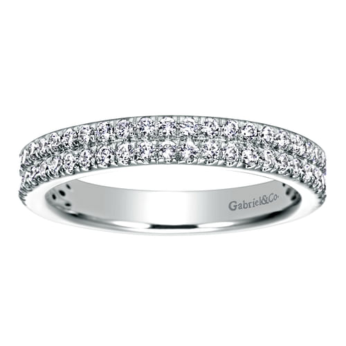 14K White Gold French Pavé Diamond Anniversary Band