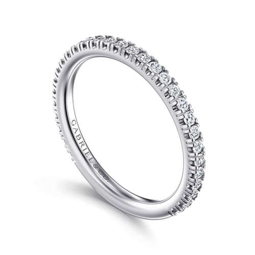 14K White Gold French Pavé Diamond Wedding Band