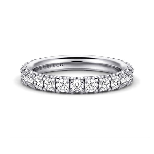14K White Gold French Pavé Diamond Wedding Band