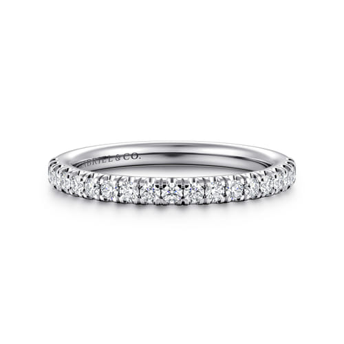 14K White Gold French Pavé Diamond Wedding Band