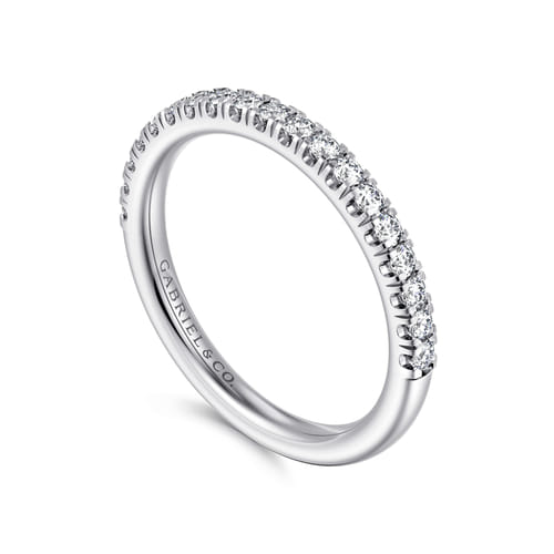 14K White Gold French Pavé Diamond Wedding Band