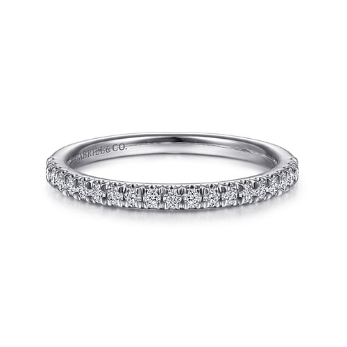 14K White Gold French Pavé Diamond Wedding Band