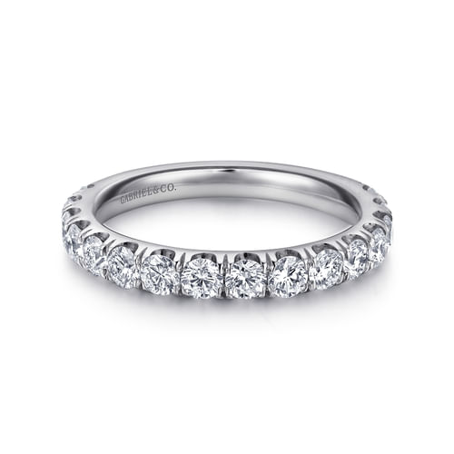 14K White Gold French Pavé Diamond Wedding Band