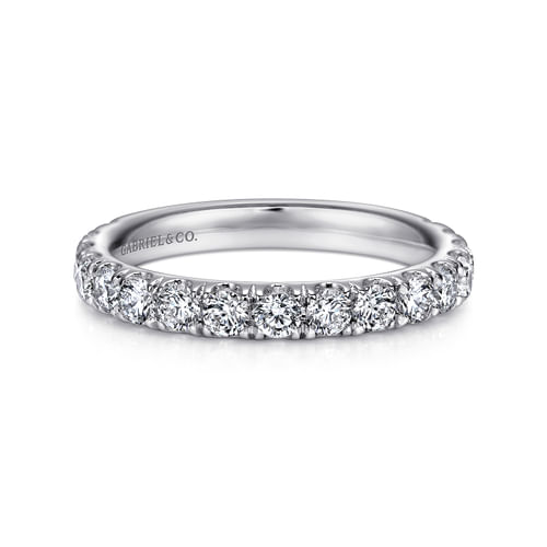 14K White Gold French Pavé Diamond Wedding Band